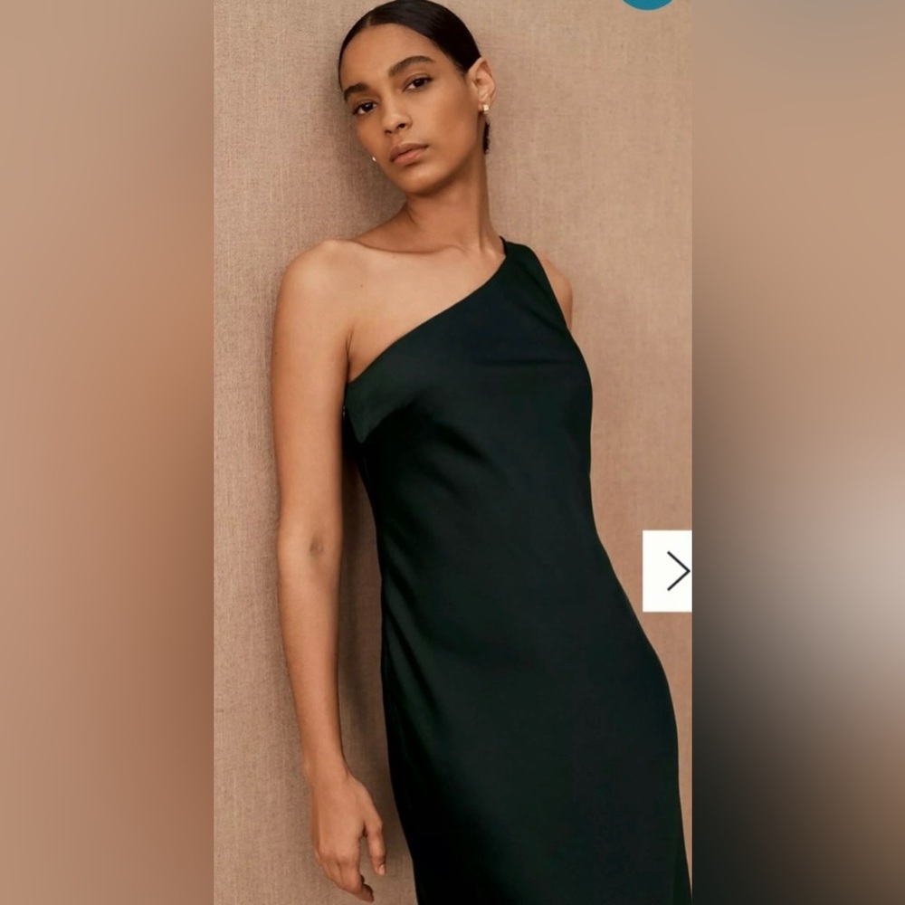Elegant Emerald Green Audrie One-Shoulder midi Dress BHLDN